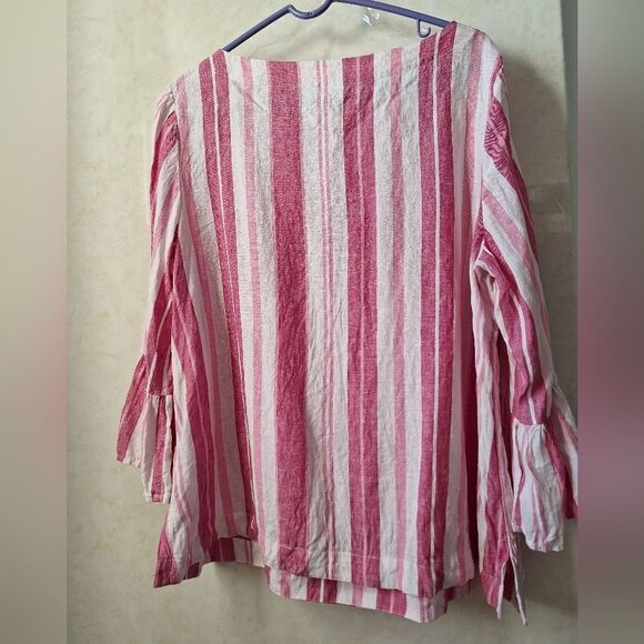 Charter Club 1X linen blouse top, ruffle sleeves - Picture 3 of 10